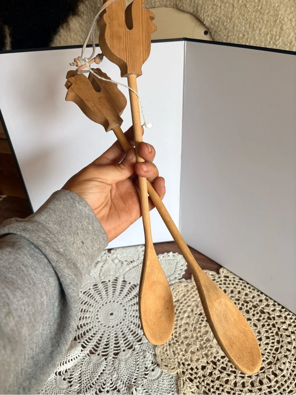Vintage Wooden Salad Server Spoons